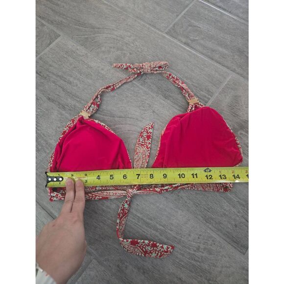 VIX Paula Hermanny Triangle Bikini Top Halter Style Red and Green Gold Paisley D - Picture 4 of 8